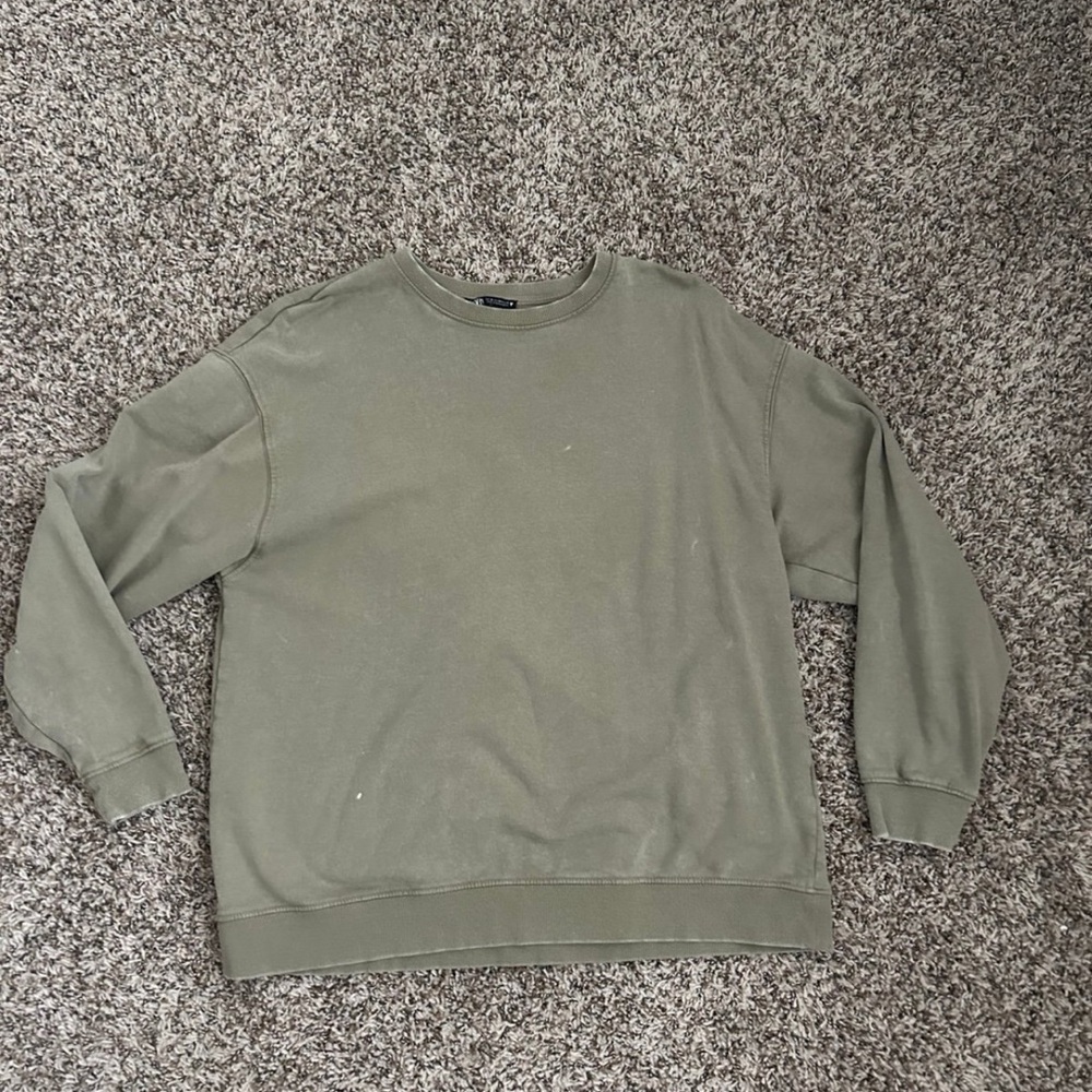 Zara Solid Green Sweatshirt - image 1